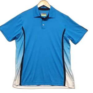PGA Tour Pro Series Performance Men Sz L Blue Ombre Polo Golf Shirt Short Sleeve